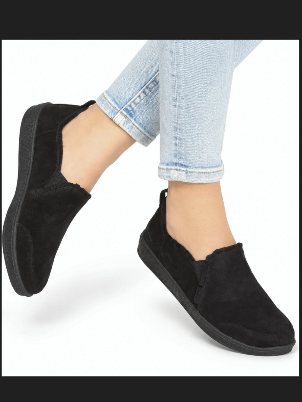 Skechers Suede Ruffle Slip-On Madison Ave Plushed Wide Fit Size 10 New Black